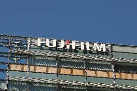 Fujifilm Holdings signboard and logo
